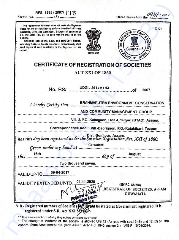 Certificate of Registration of Society