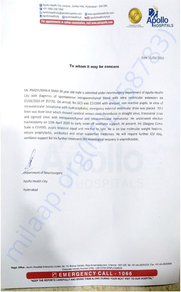 Letter Head from Apollo Hospitals
