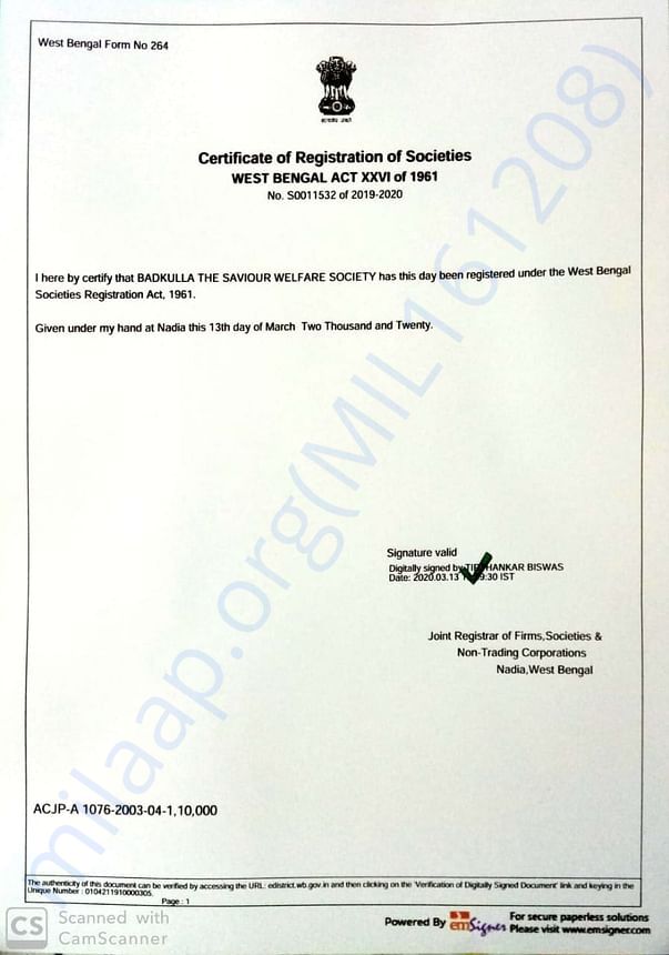 NGO registration certificate