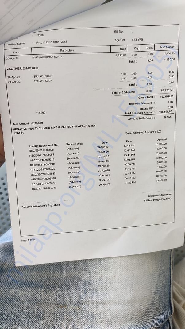 medical bill for two days