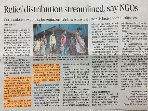 Feed Chennai in the news (The Hindu, 22 Apr 2020)