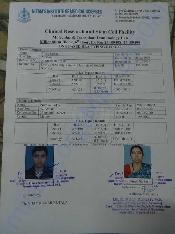 This is HLA-TYPING Report of Bivas and his Mother