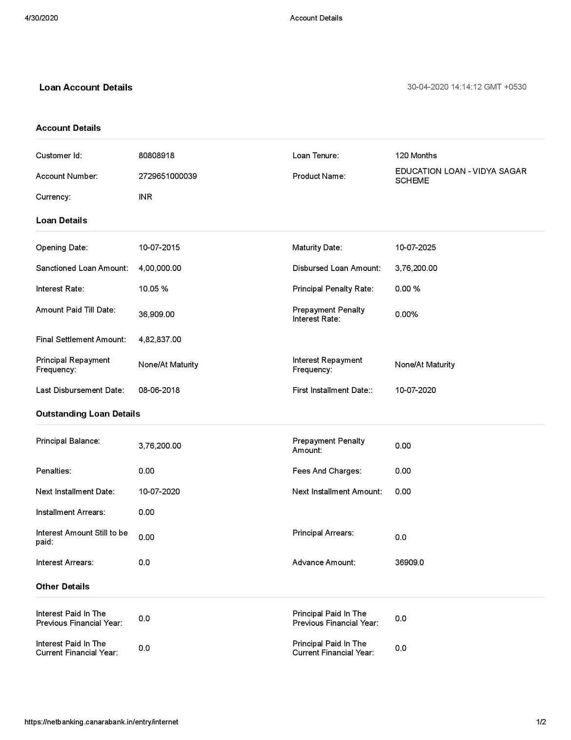 Previous Education Loan