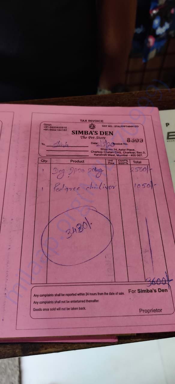 Food Bill dated 2 may 2020