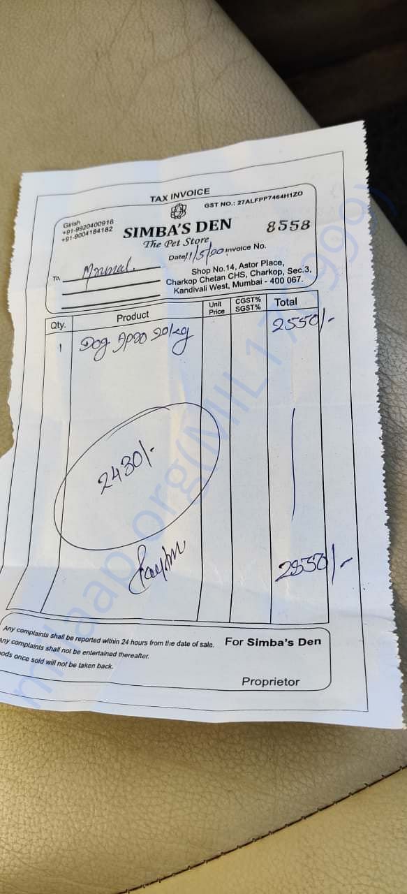 Food Bill dated 11 may 2020