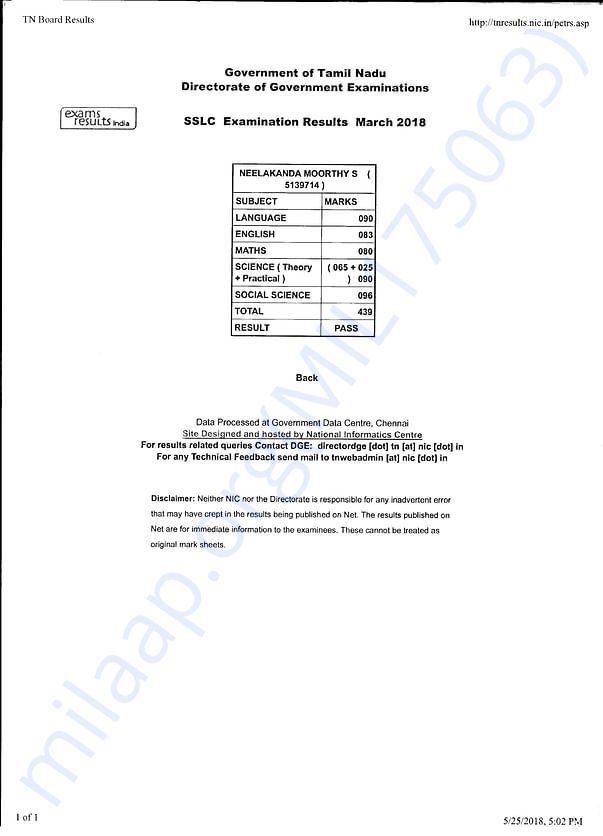 SSLC Mark Certificate