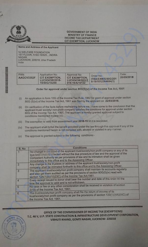 VJ Welfare registration Paper_Tax Exemption 80 G