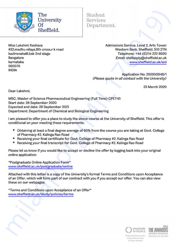 Admission letter