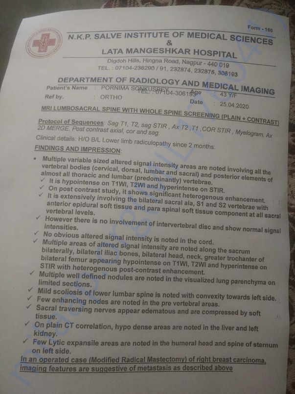 MrI report of paitent
