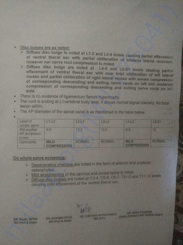 MRI Report of paitent