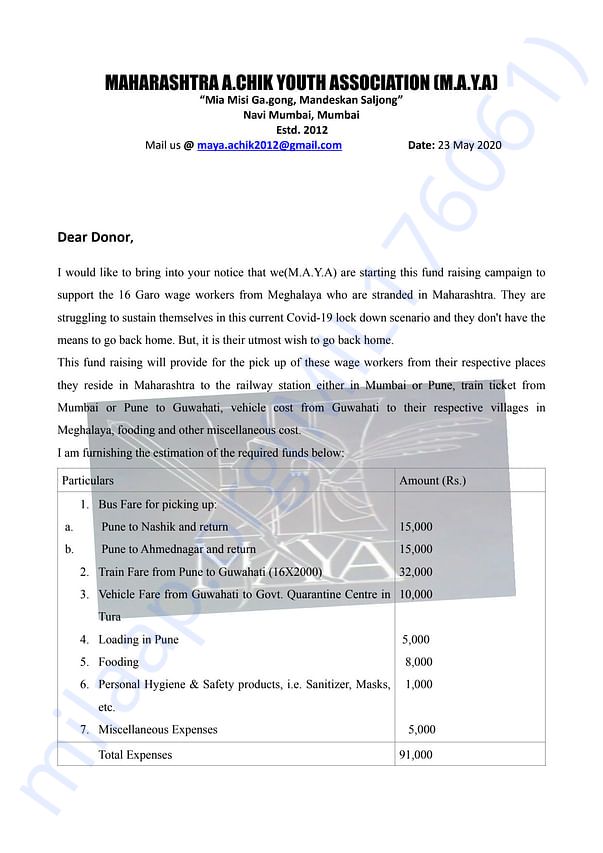 M.A.Y.A's Estimation Letter