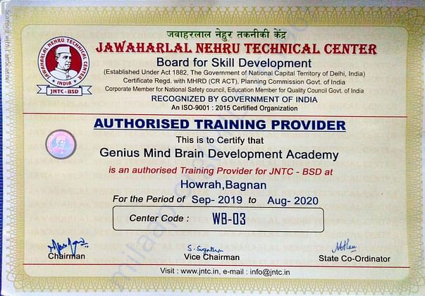 Affiliation Certificate from JNTC Recognized by Govt of India