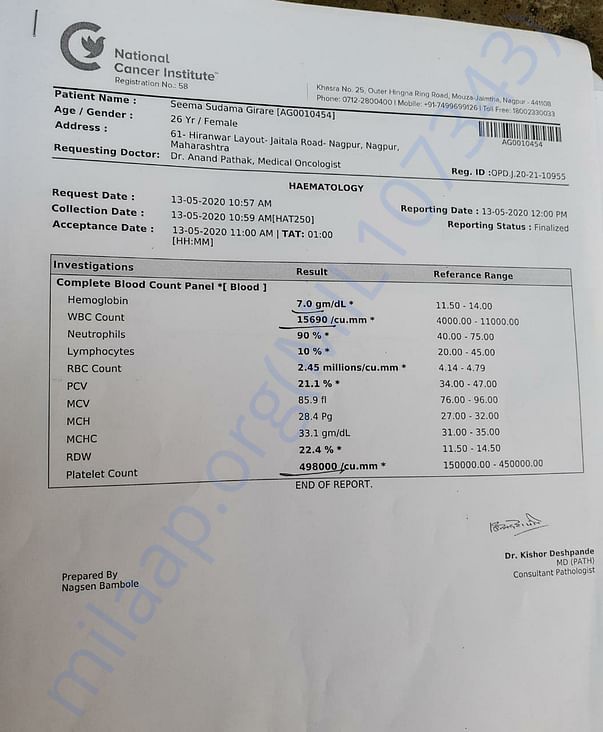 Blood test report of May month
