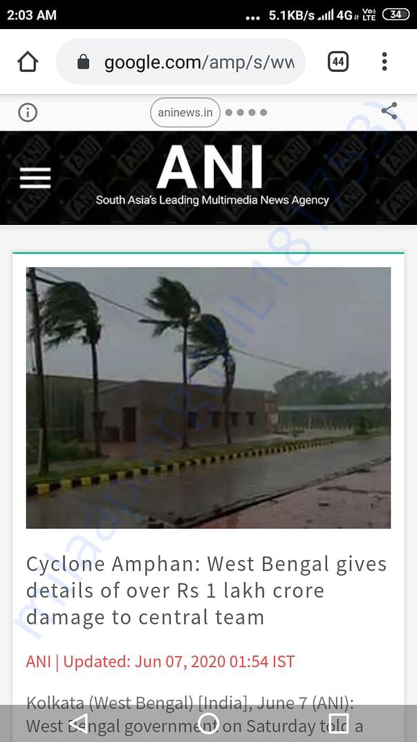 Total damages cost for amphan