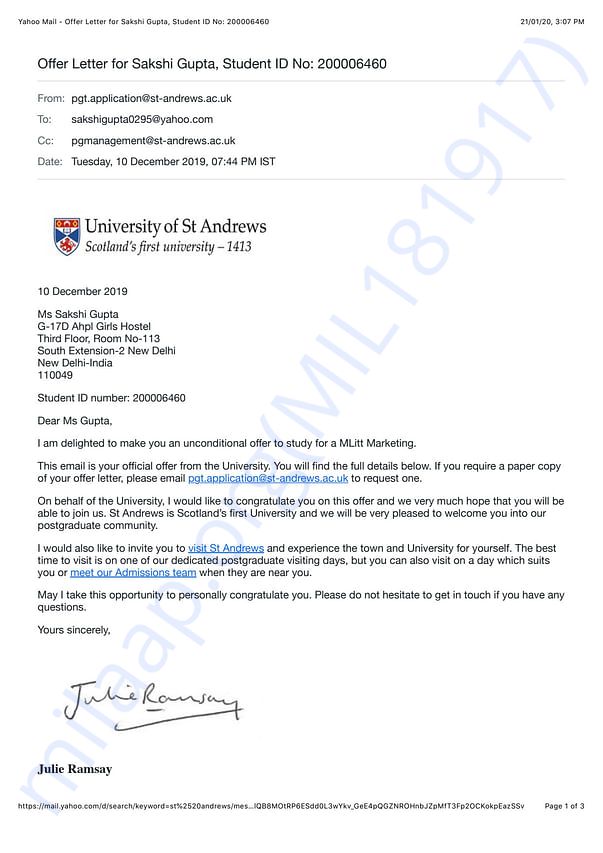 Admission letter