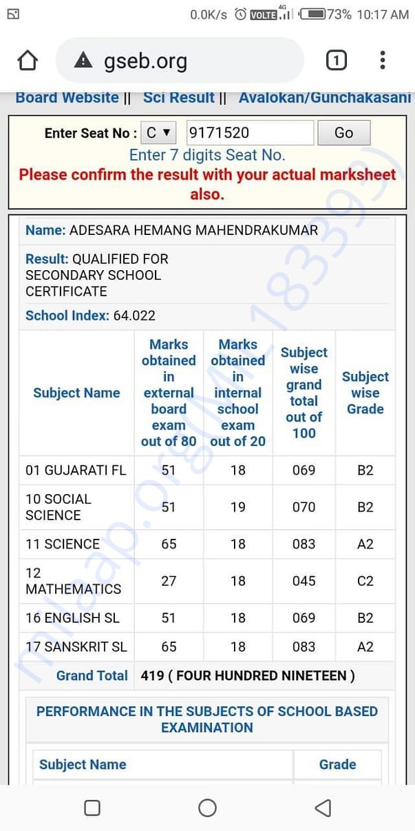 10 std marksheet of Hemang adesra