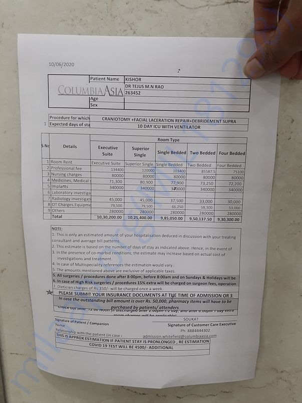 Estimation bill for 10 days