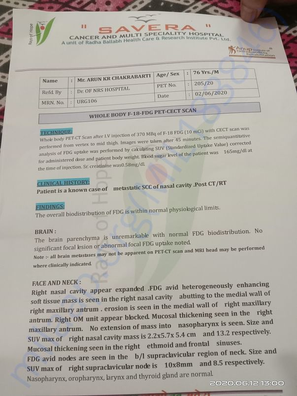 Prescription and last PETCT scan report