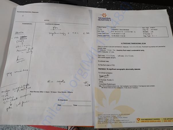 Prescription-Diagnosis and further Medical Plan and Ultrasound Scan
