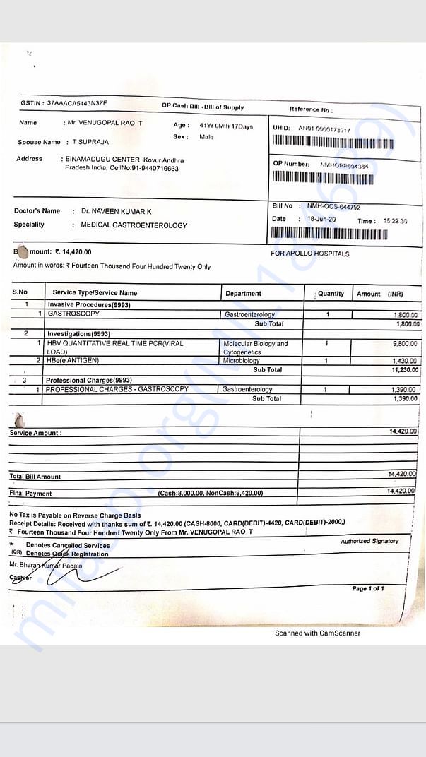 GASTROSCOPY BILL IN APOLLO HOSPITALS