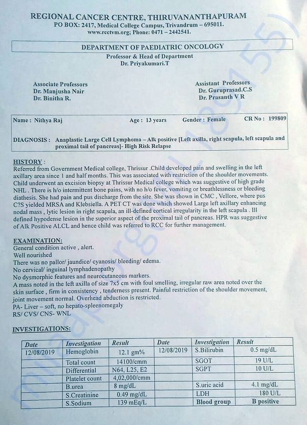 Medical summary from RCC Trivandrum