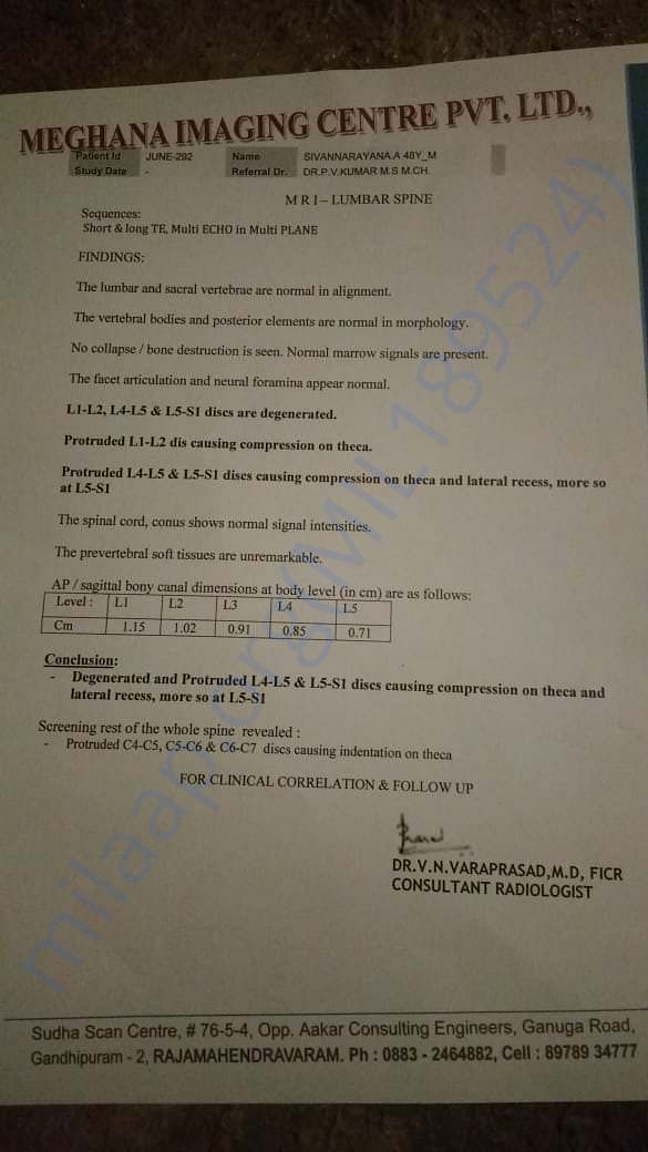 M.R.I - lumbar spine report