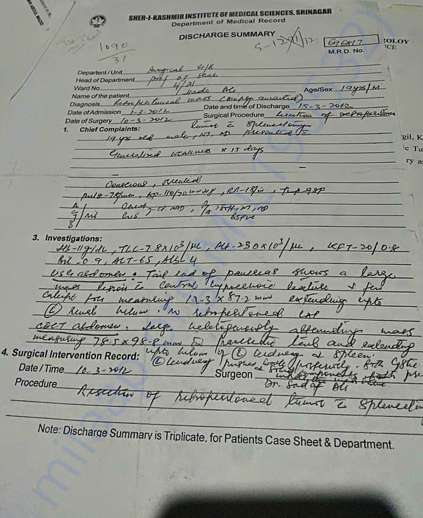 Hospital certificate