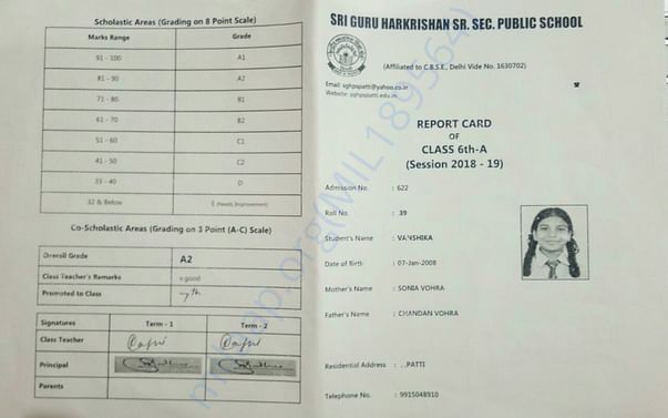 Admission Document of Vanshika Vohra
