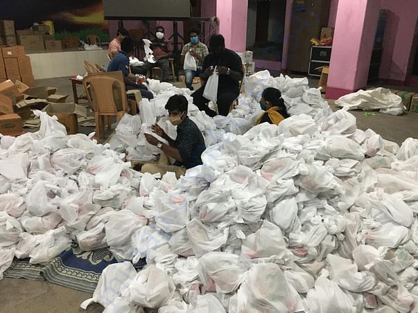 Food Kits being packed by the Food Team