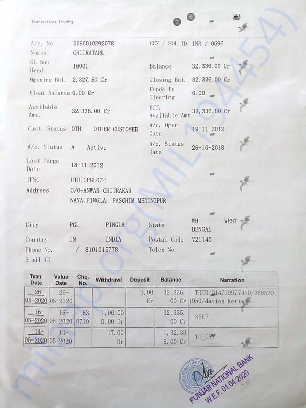Chitrataru Bank Account Details