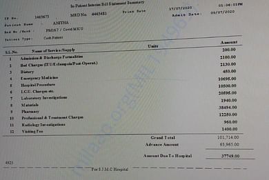 Hospital Preliminary bill