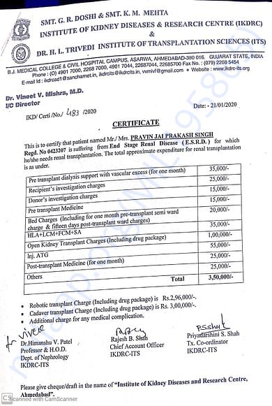 Estimate for kidney transplant