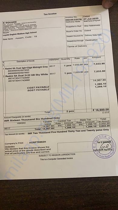 Invoice for first two phones