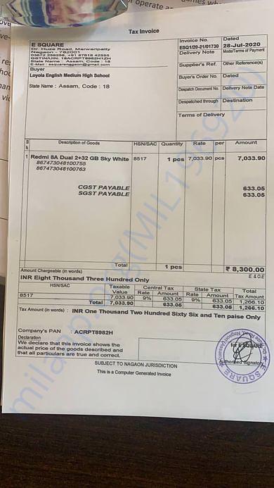 Invoice for 3rd phone