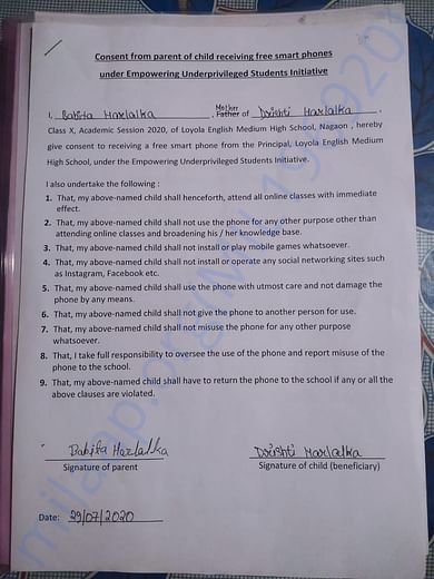 One of the parent consent forms