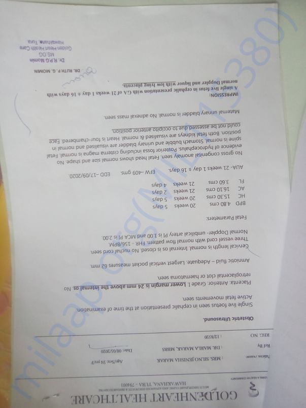 Here's the Sonography report of my wife