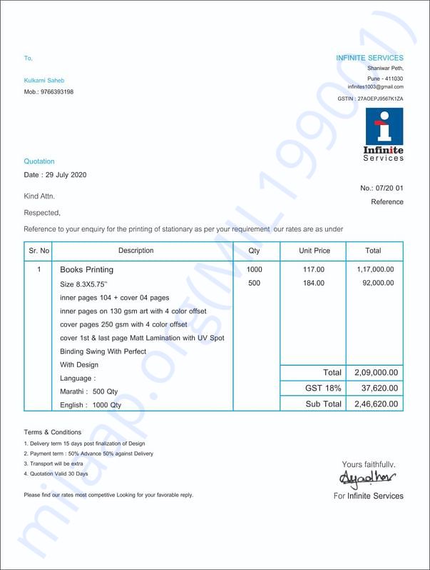 Quotation Of Book Printing Charges