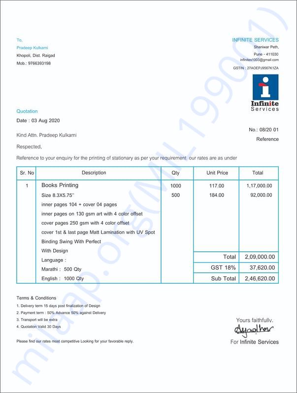 Book Printing Quotation