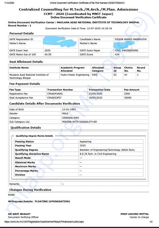 addmission latter