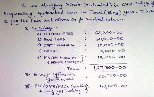 Requirement for my elder son's education in this year