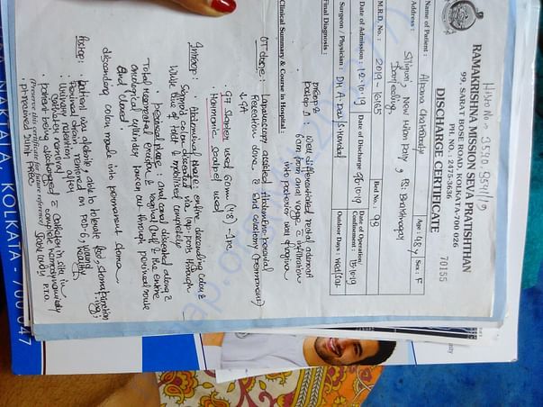 Discharge certificate of second operation (Colostomy)