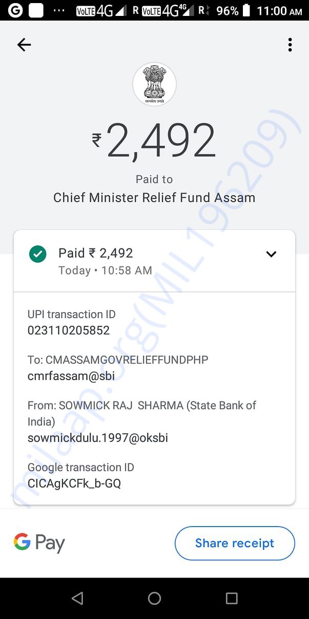 Donation made towards the Assam CMRF from the second withdrawal