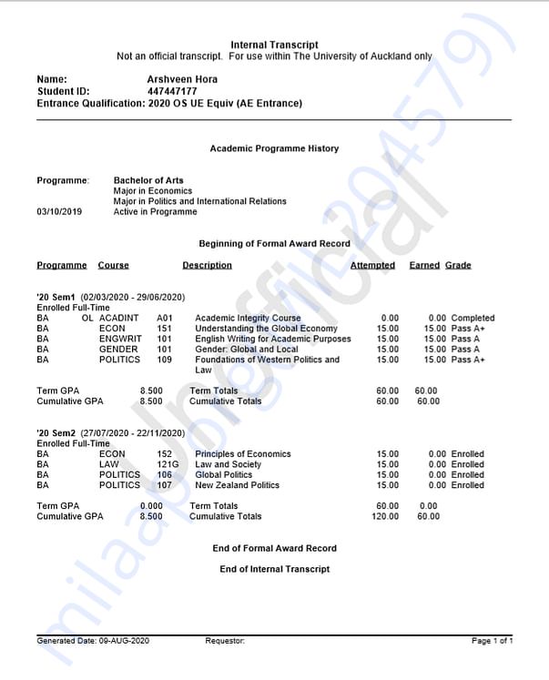 academic transcript