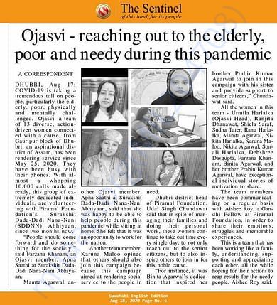 Team "Ojasvi" Volunteers reaching out to the elderly, poor and needy