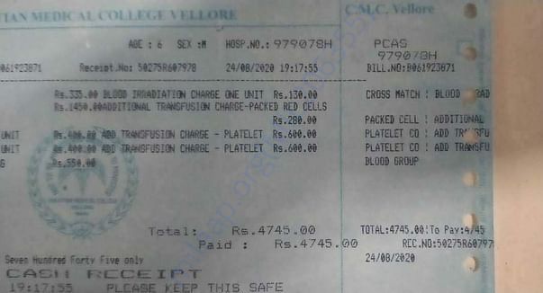 Irradiation charge + transfusion charge