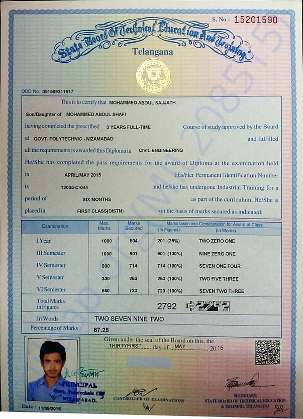 My diploma certificate