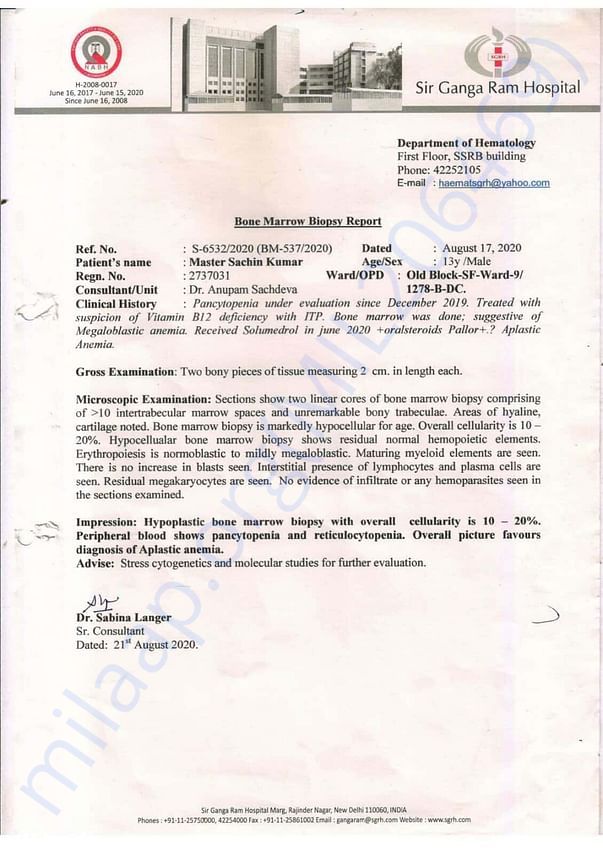 Bone marrow biopsy report