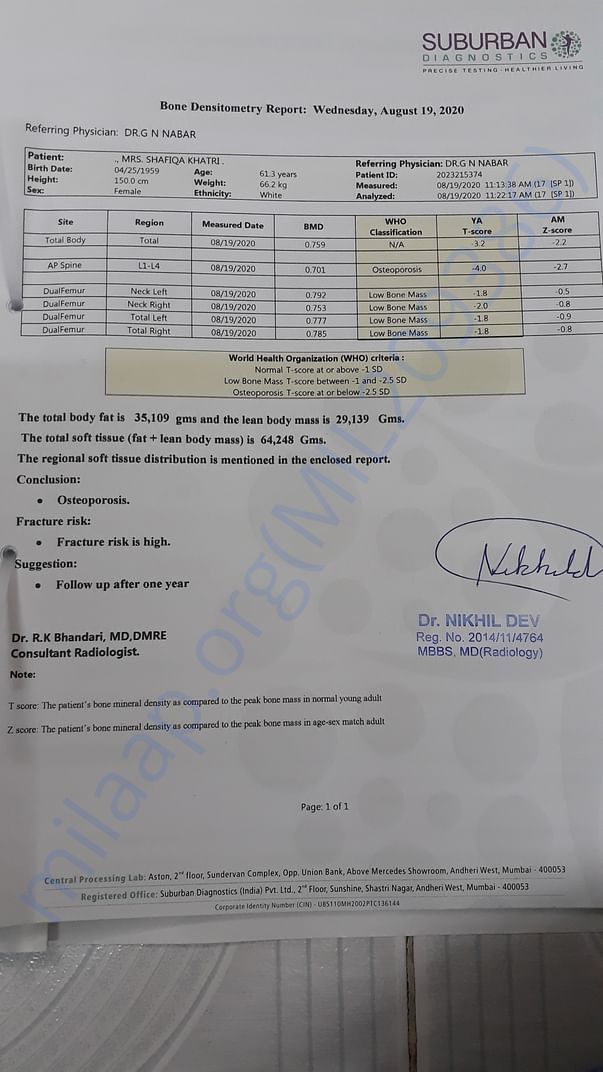 BMD DEXA test report