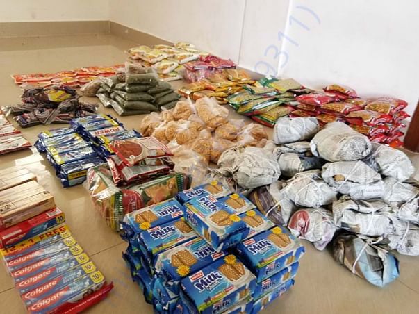 The dry groceries ready to be packed and distributed......