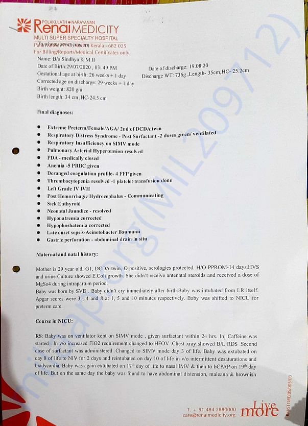 Medical summary of parutty the lost one